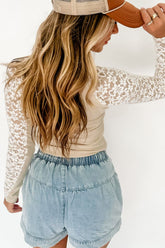 Mock Neck Long Sleeve Lace Patchwork T-Shirt OutfitFlow